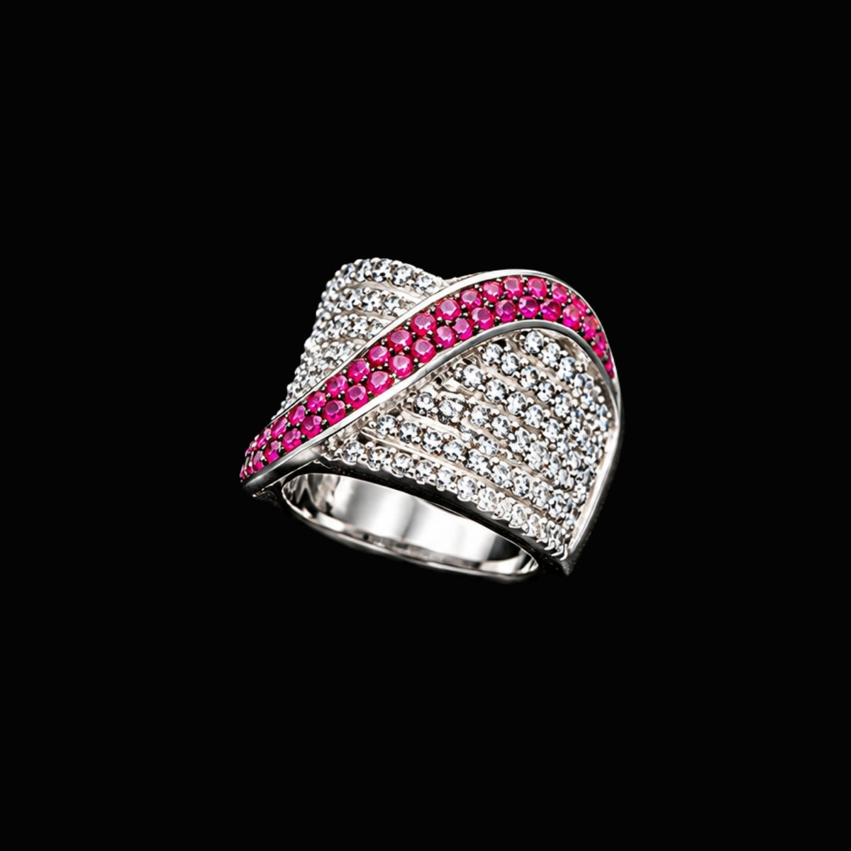 Silver Ring with CZ Stones and Enamel