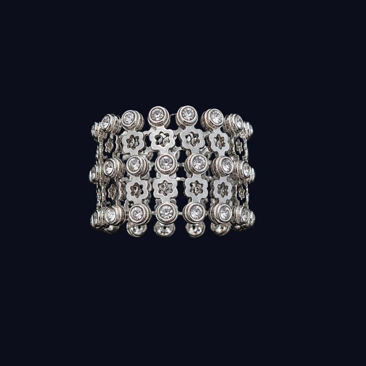 A silver-toned bracelet with clear cubic zirconia stones.