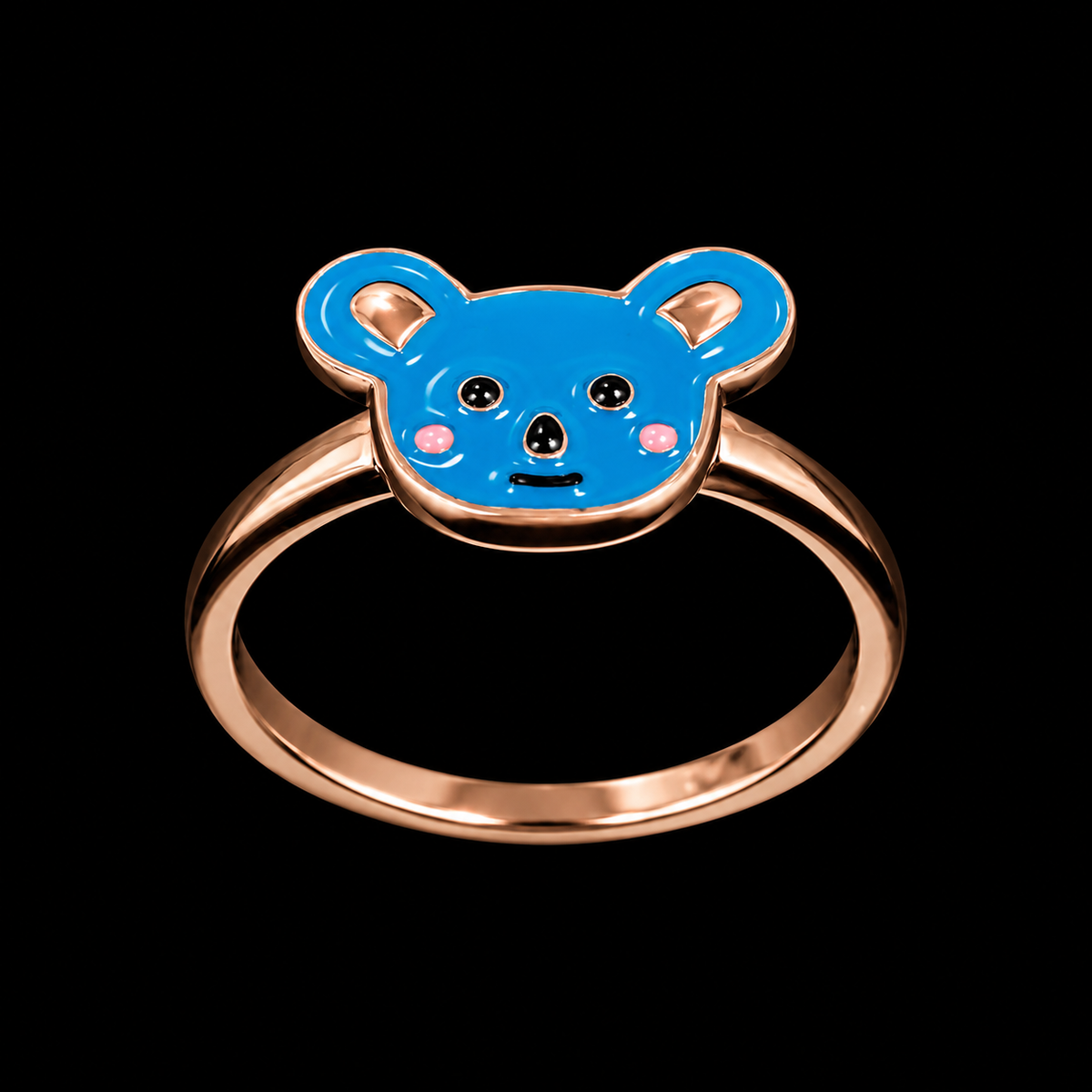 A blue koala ring with a gold-tone band and enamel design.