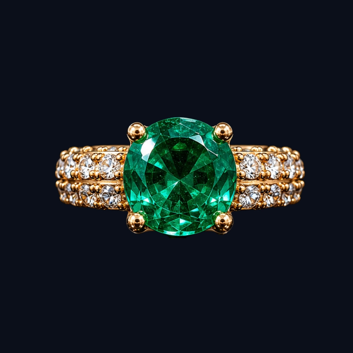 Emerald and CZ Gold-Tone Ring