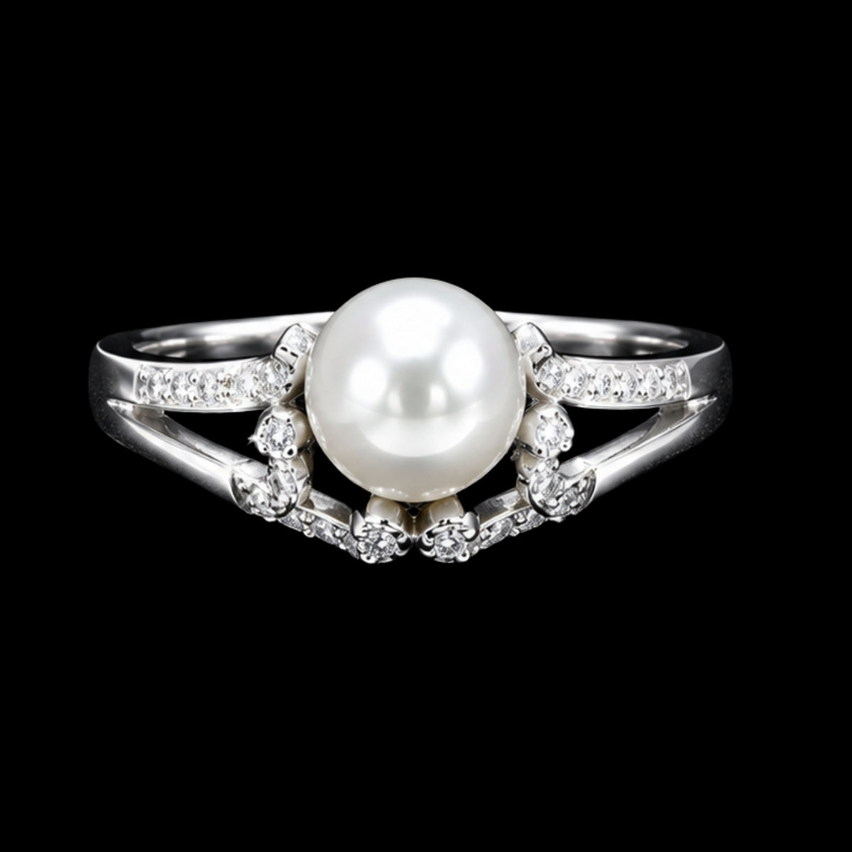 Pearl Ring with CZ Stones