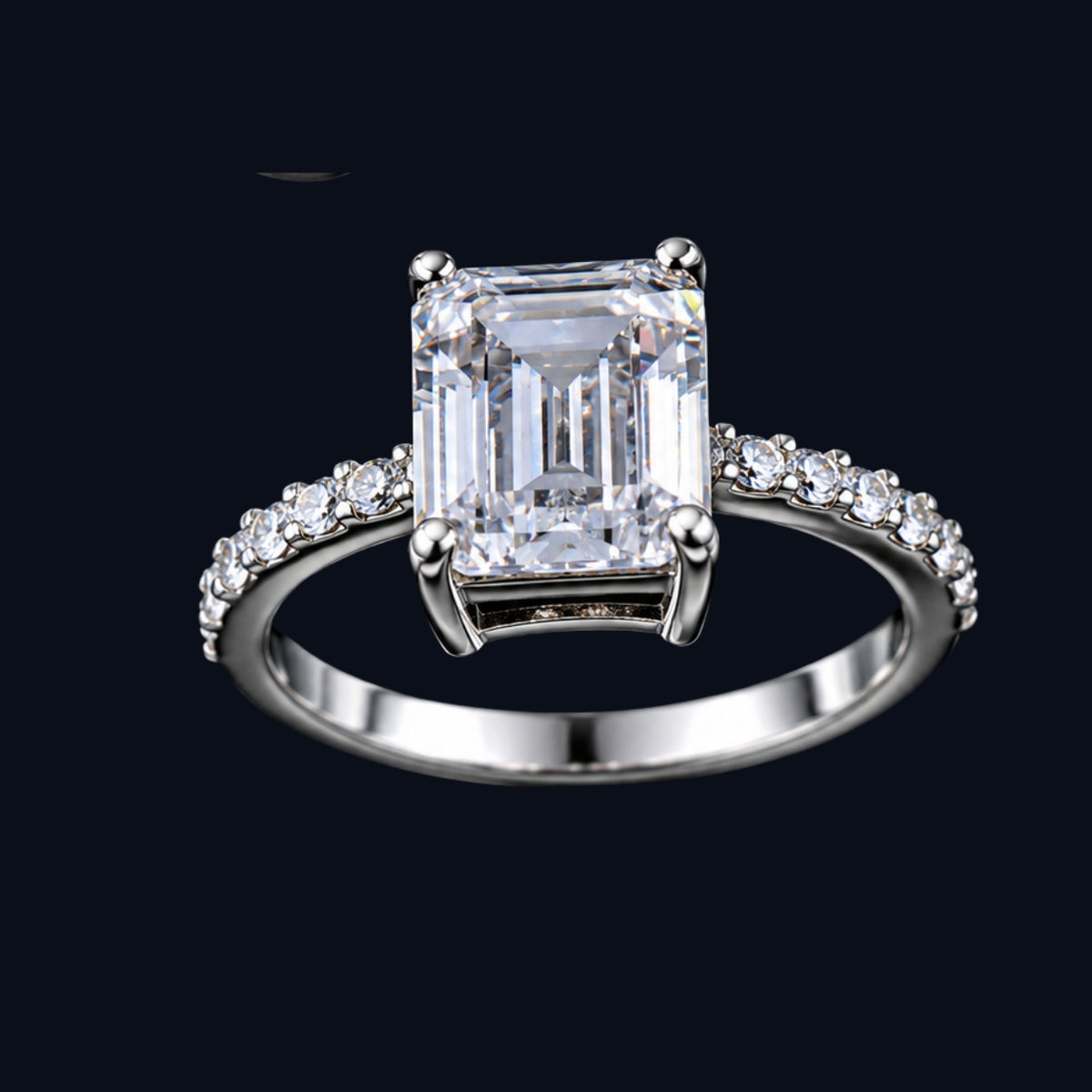 Silver Emerald-Cut CZ Solitaire Ring