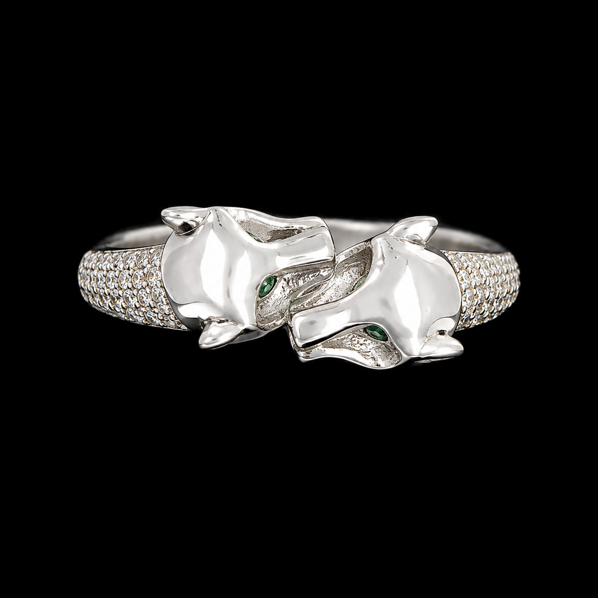 Silver Panther Ring with CZ Stones