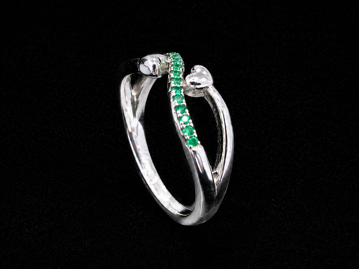Silver Ring with Green CZ Stones
