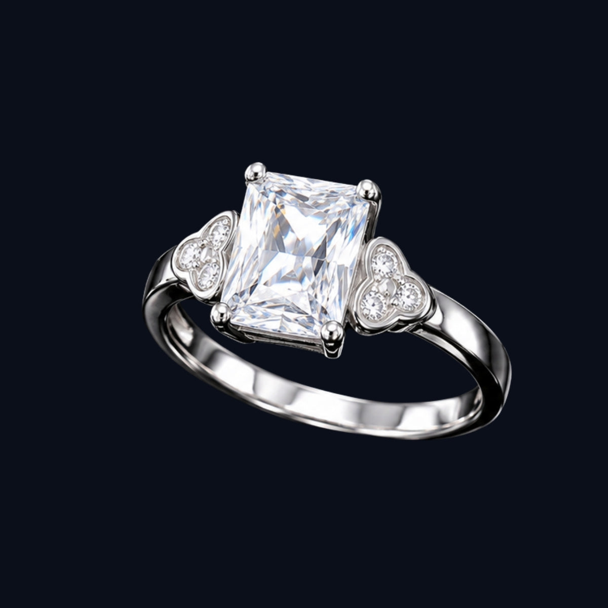 Silver CZ Clover Accent Ring