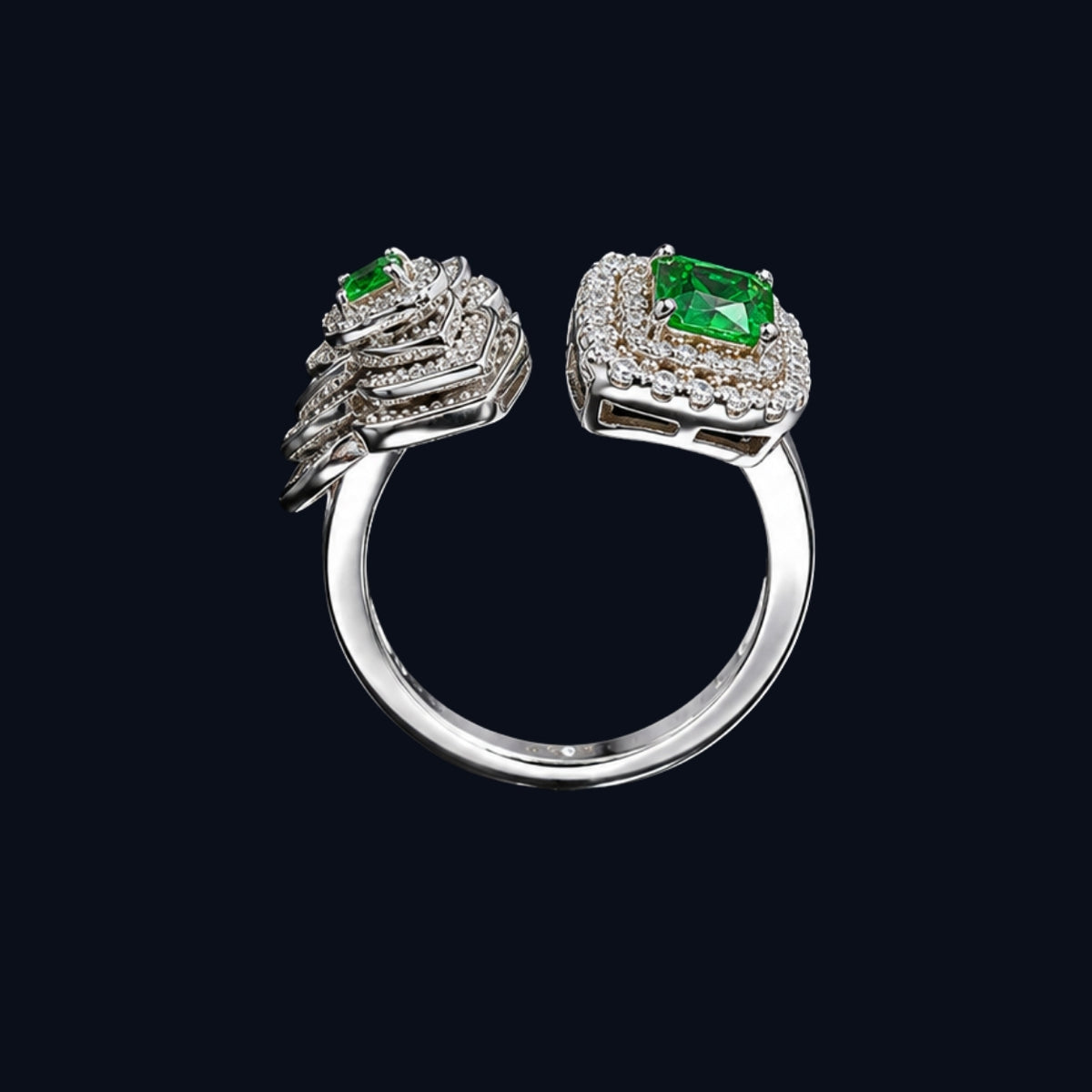 Silver Emerald Wing Wrap Ring