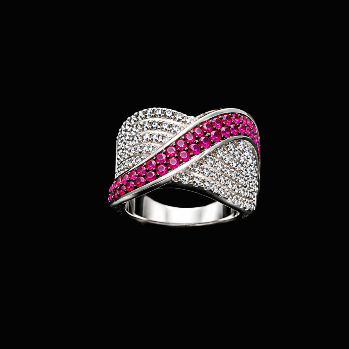 Silver Ring with CZ Stones and Enamel