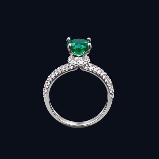 Silver Green CZ Pave Ring