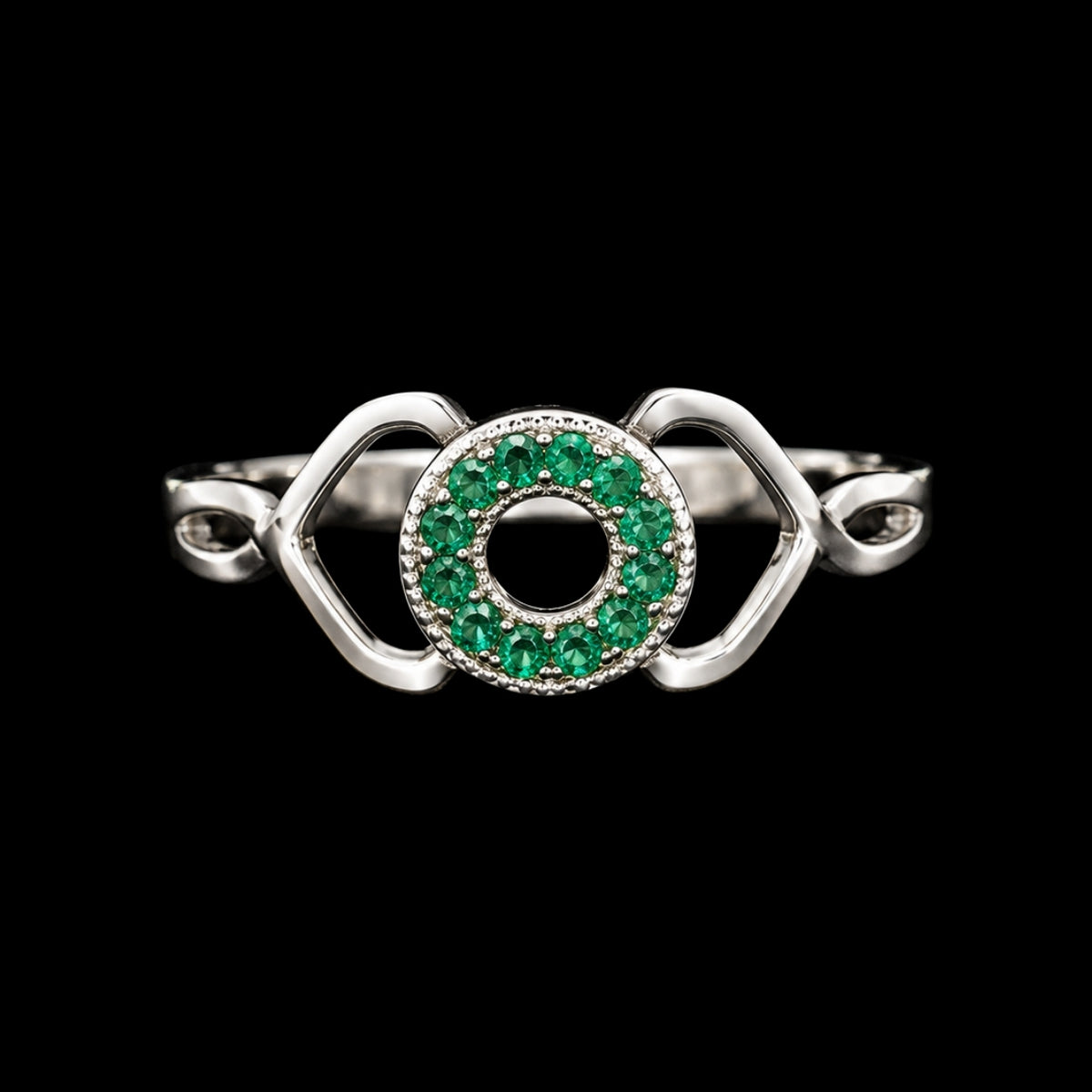 Silver Ring with Green CZ Stones