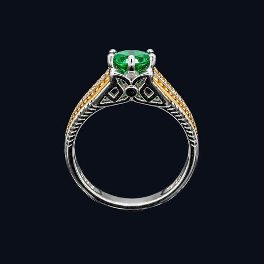 Silver Two-Tone Green CZ Ring