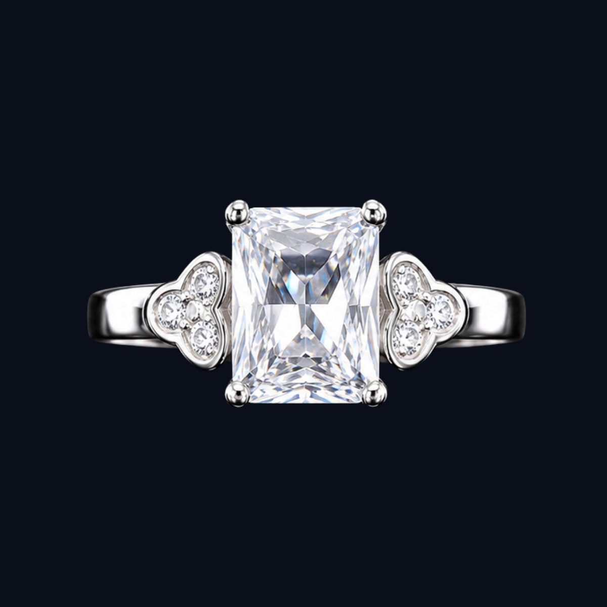 Silver CZ Clover Accent Ring