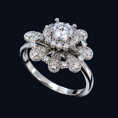 Silver CZ Ring with Floral Design