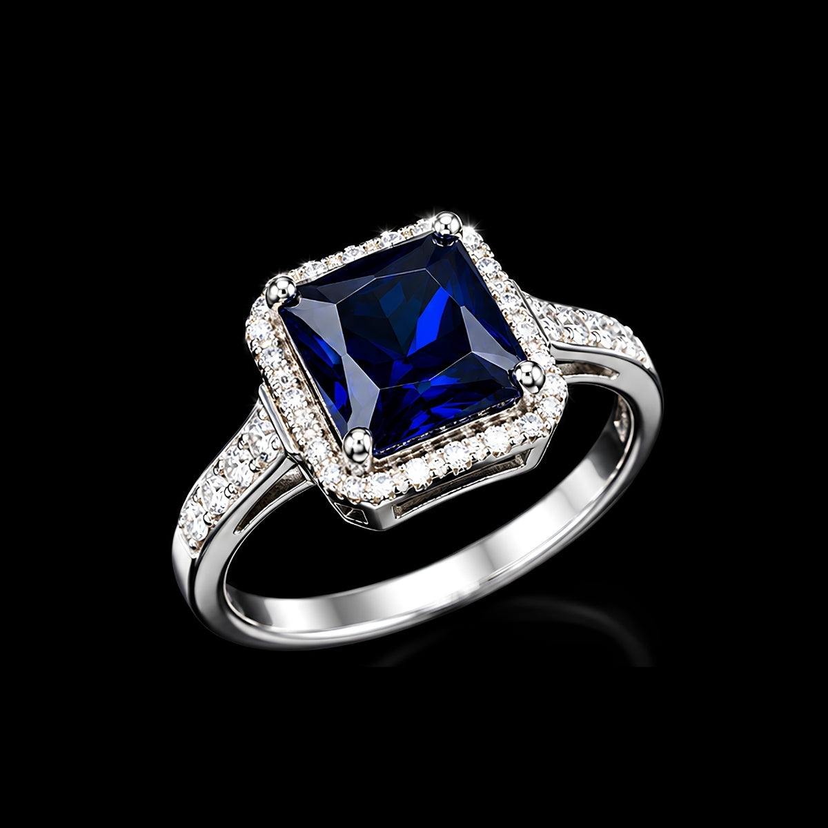 Blue CZ Square Ring