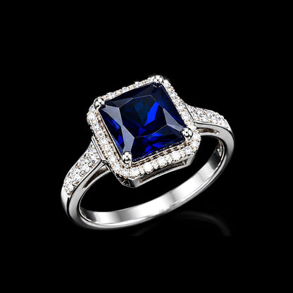 Blue CZ Square Ring