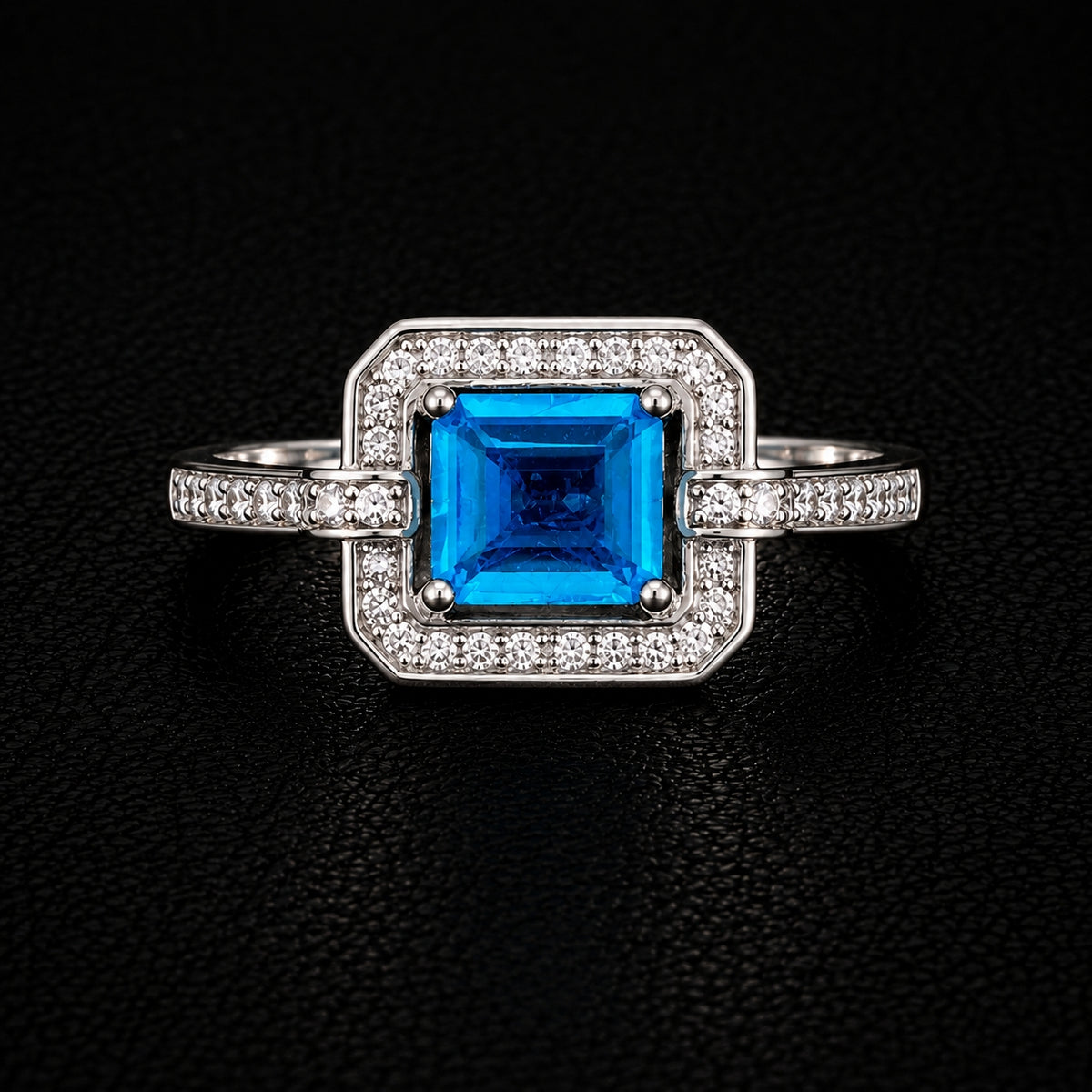Blue CZ Square Ring