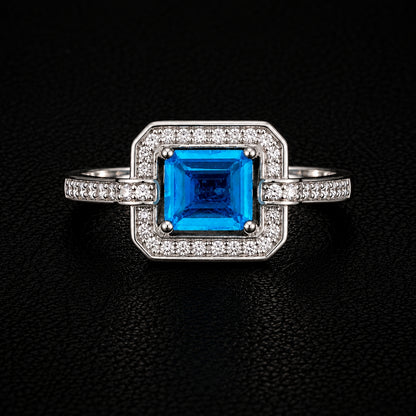 Blue CZ Square Ring