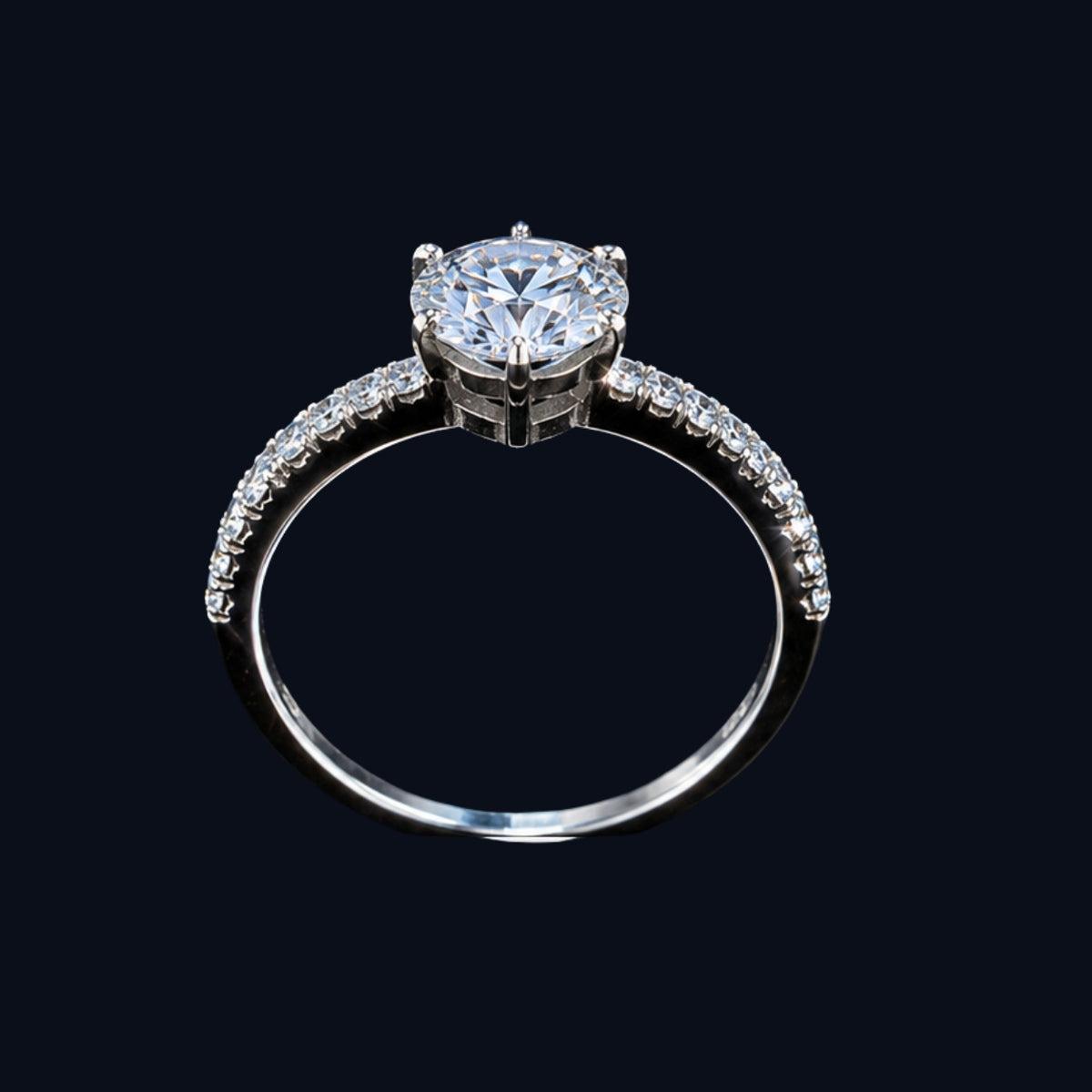 A silver-tone ring with a large cubic zirconia stone, set in a classic solitaire design.