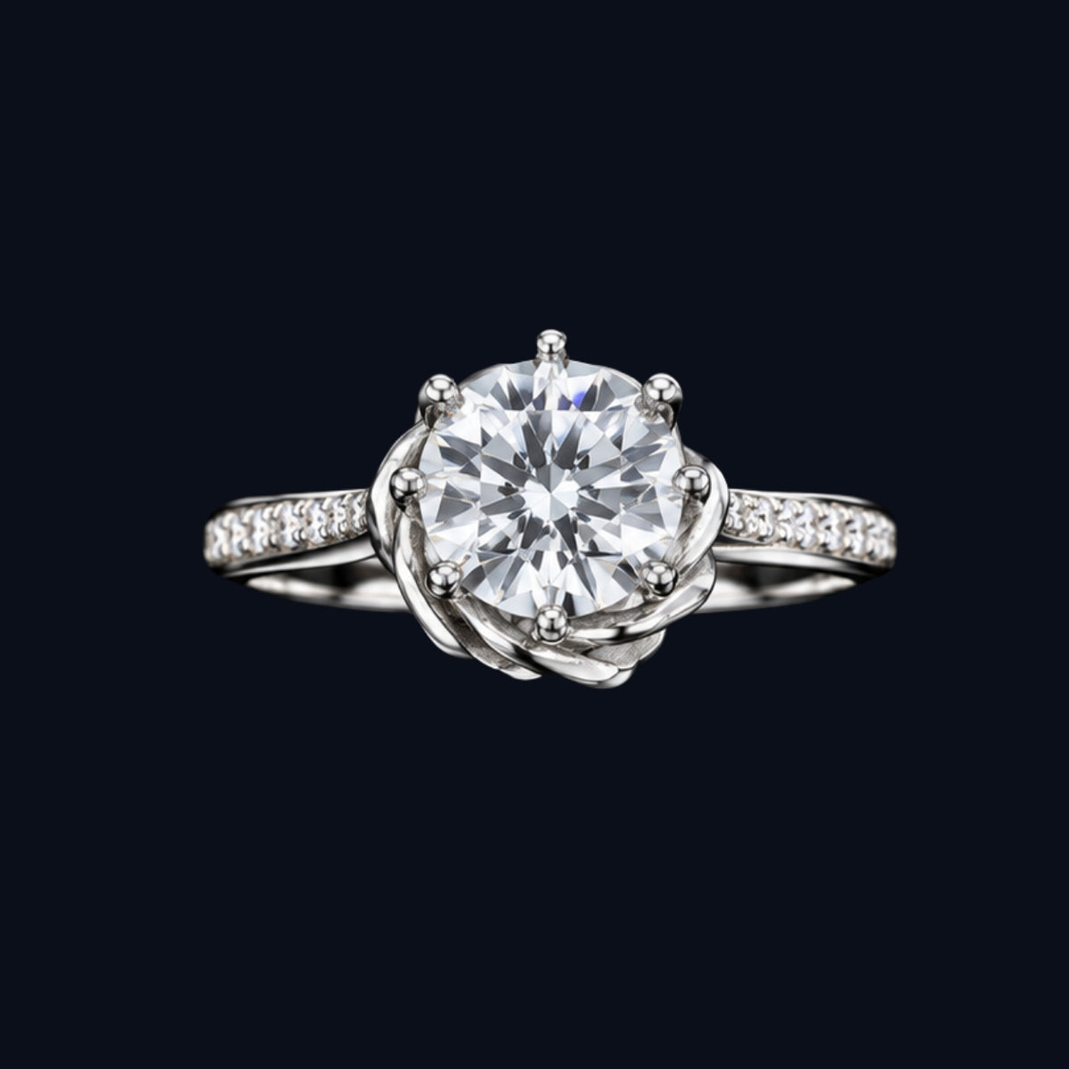A silver ring with a round-cut CZ stone and rose gold setting.