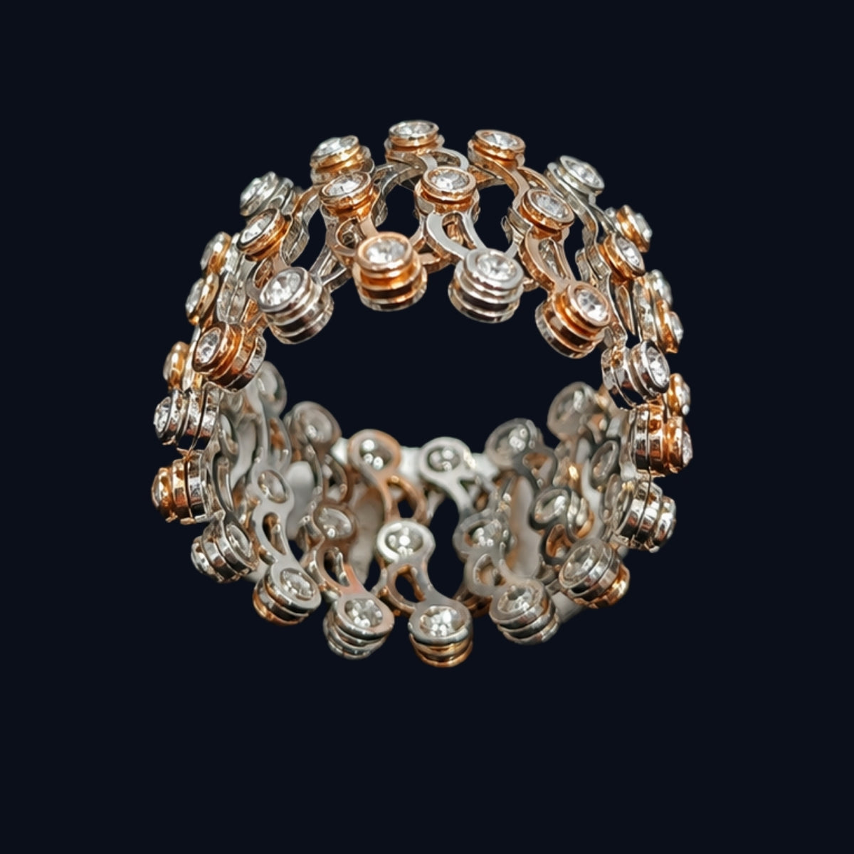 Silver Two-Tone CZ Link Bracelet