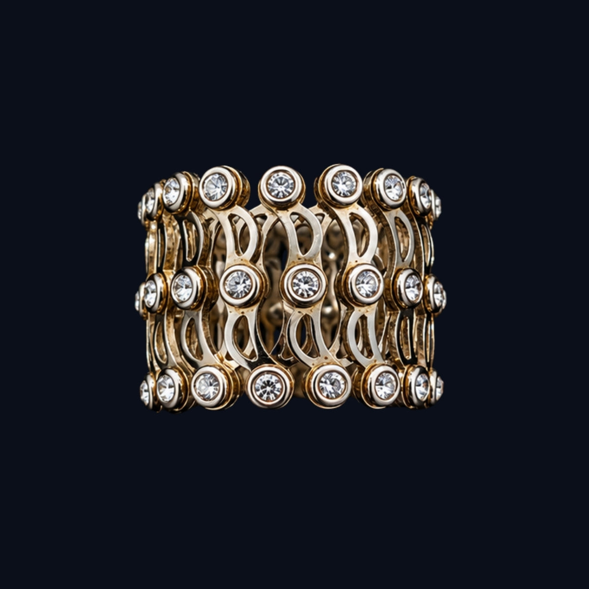 Silver Gold-Tone CZ Bangle