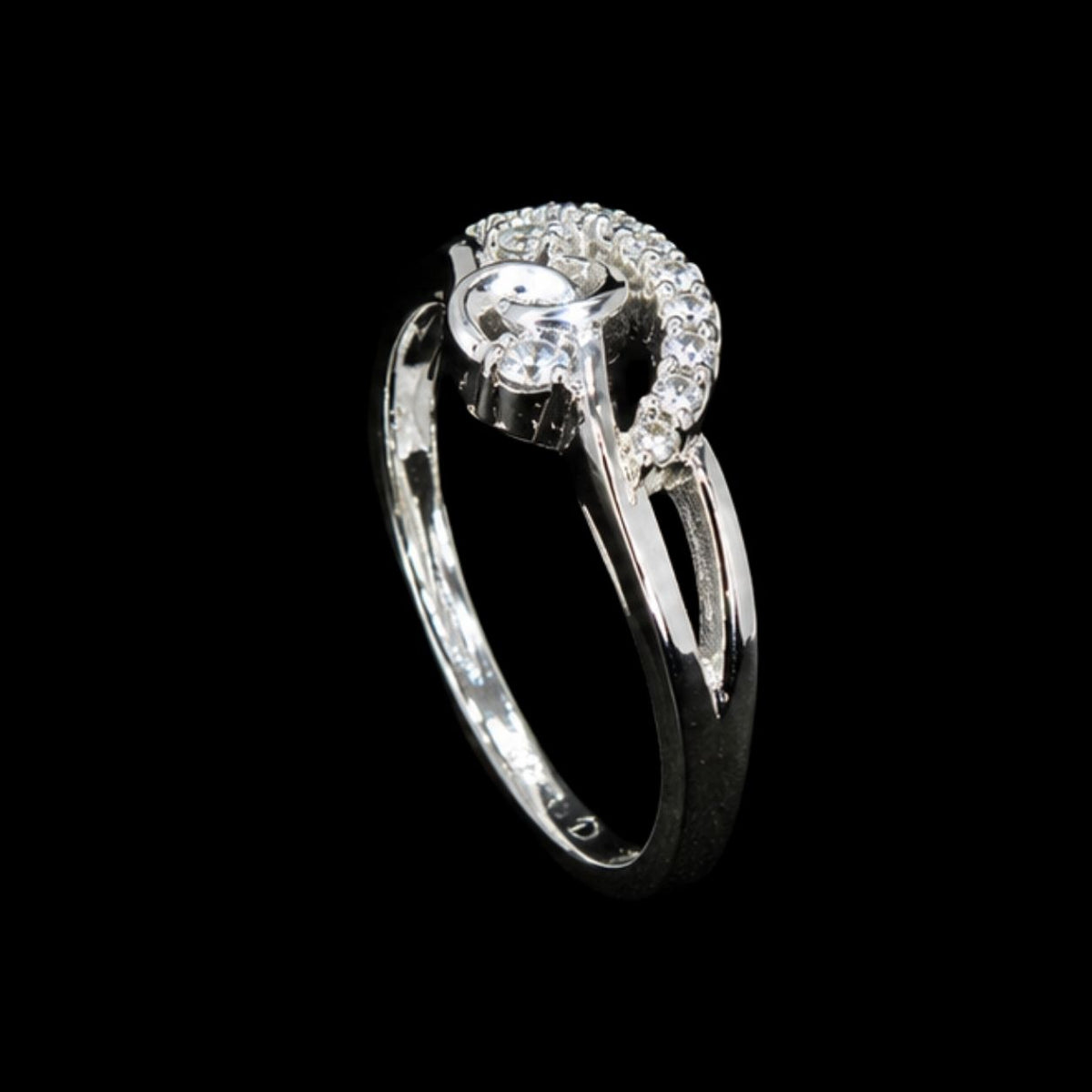 Silver CZ Ring with Swirl Design