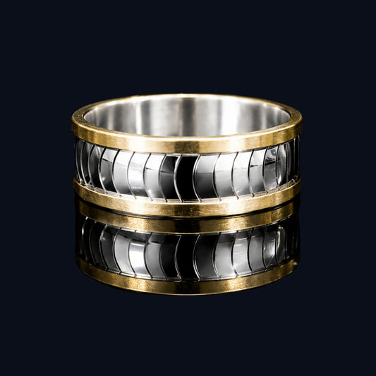Silver Gold-Rimmed Ribbed Band