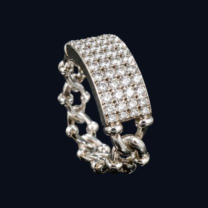Silver CZ Pave Chain Ring