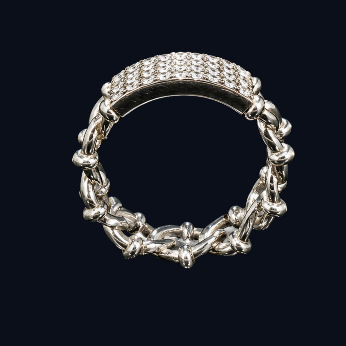 Silver CZ Pave Chain Ring