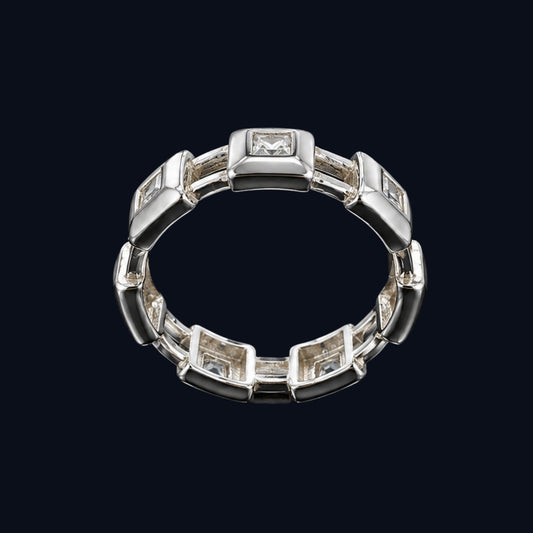 Silver Deco CZ Link Ring