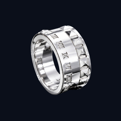 Silver Roman Numeral Studded Band