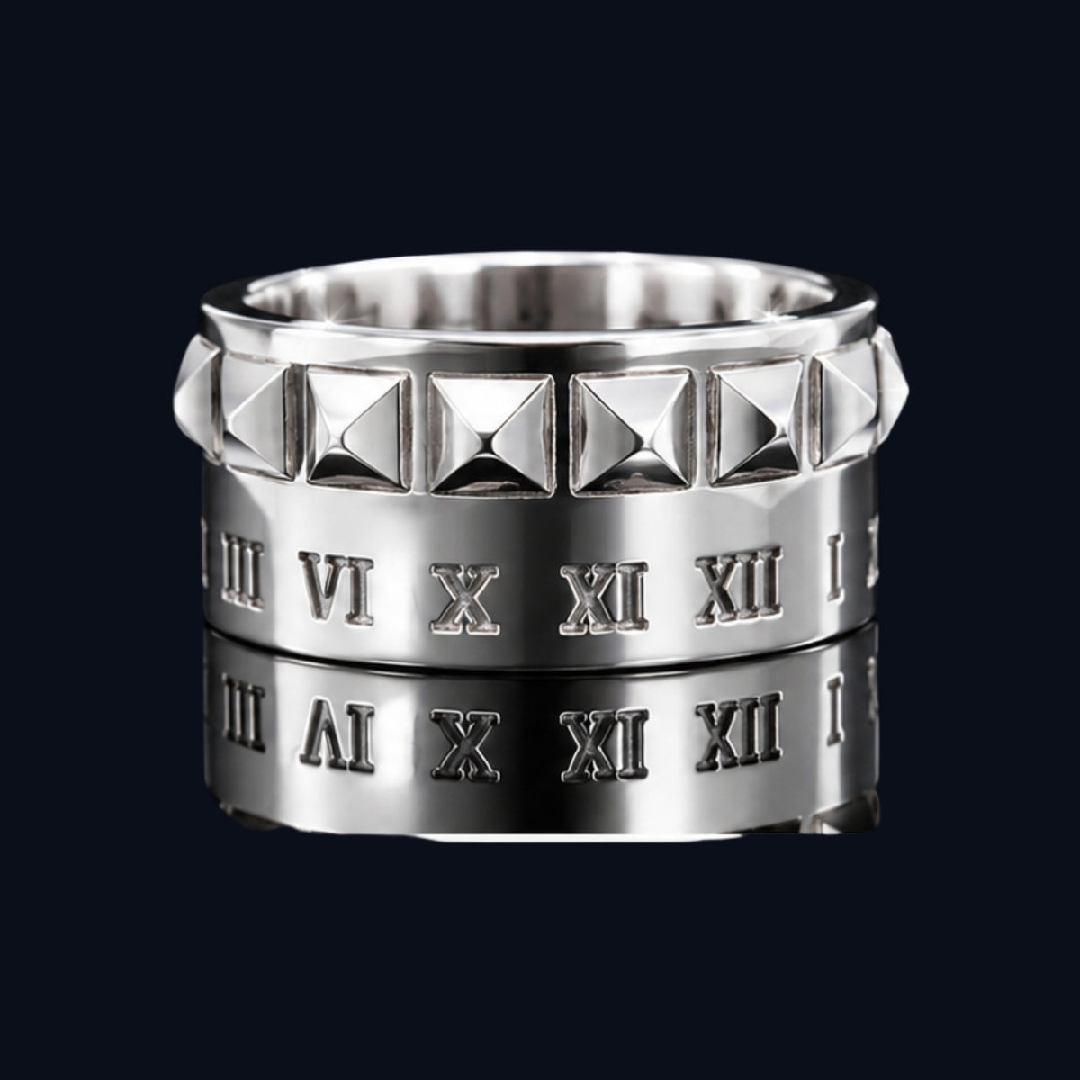 Silver Roman Numeral Studded Band
