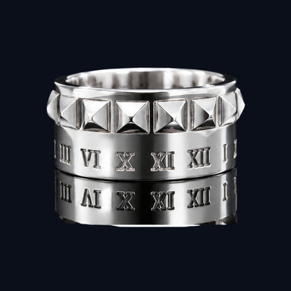 Silver Roman Numeral Studded Band
