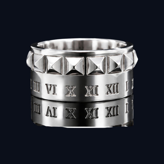 Silver Roman Numeral Studded Band
