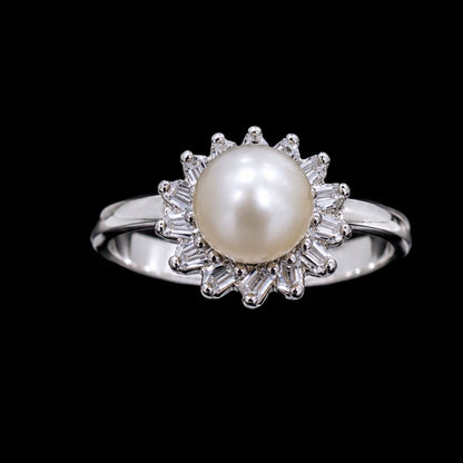 Pearl Ring with CZ Stones