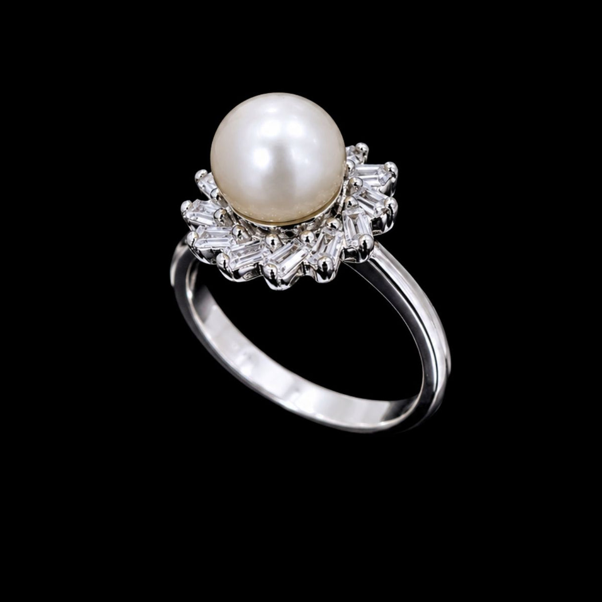 Pearl Ring with CZ Stones