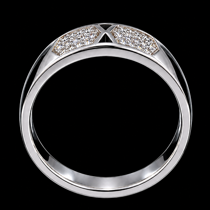 A silver ring with CZ stones on a black background.