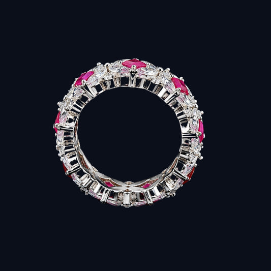 Silver Pink CZ Blossom Eternity Ring
