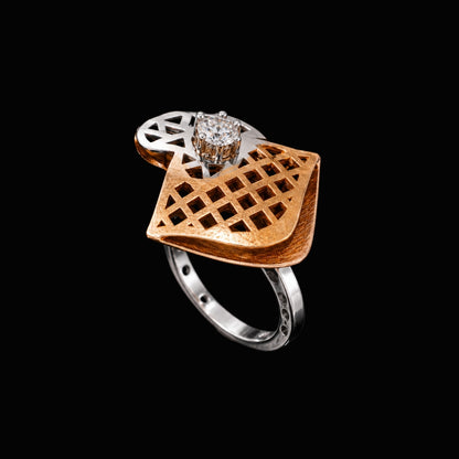 Gold and Silver Tone Ring with CZ Stone