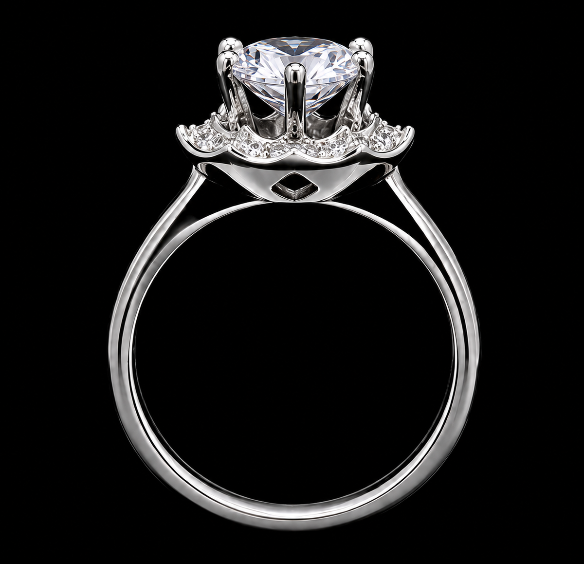A silver-tone ring with a large clear cubic zirconia stone and a crown-like setting.