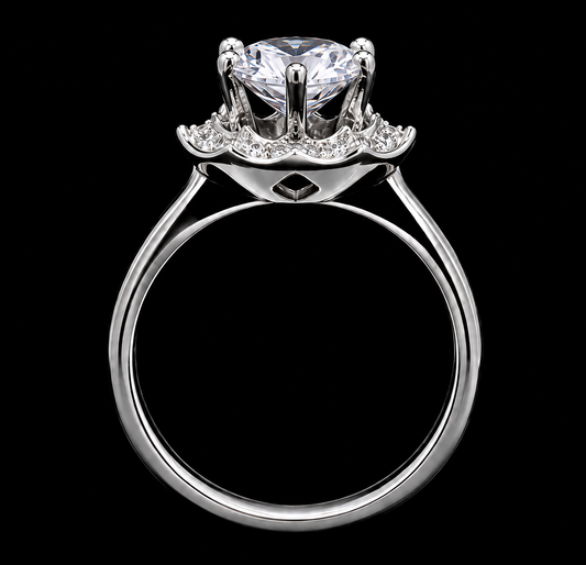 A silver-tone ring with a large clear cubic zirconia stone and a crown-like setting.
