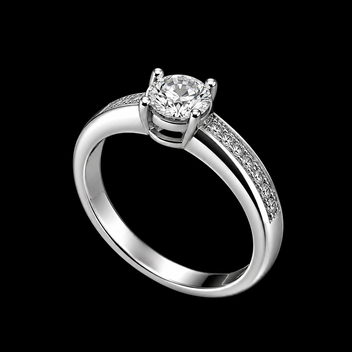 A silver ring with a round-cut CZ stone, set in a classic solitaire design.