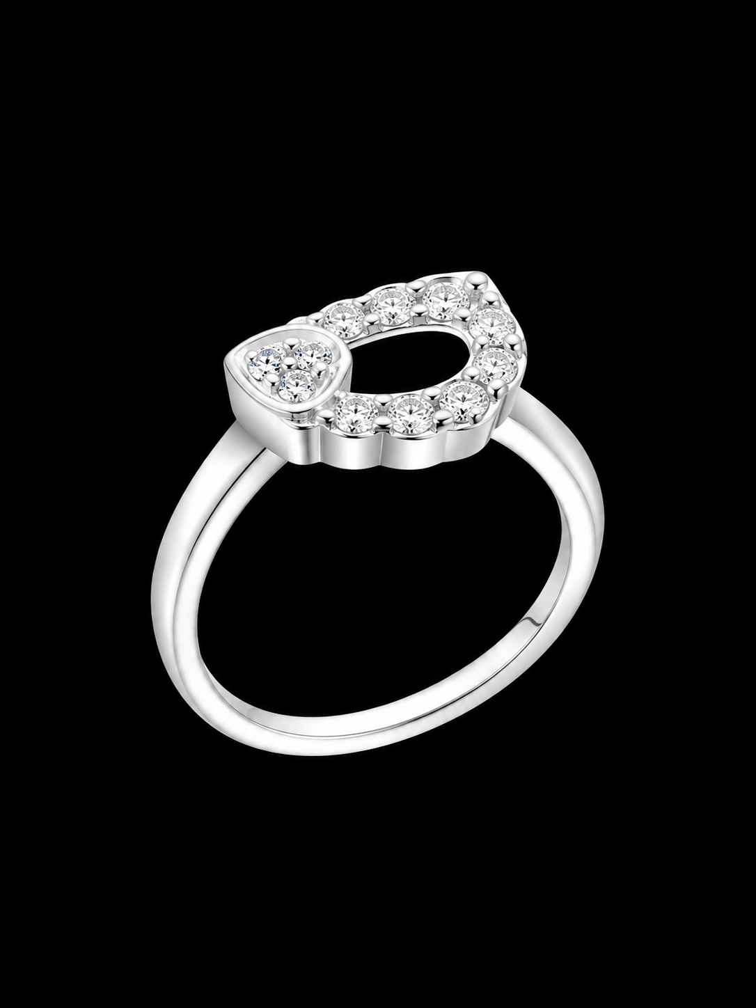 A silver ring with a CZ stone design, featuring a minimalist style.