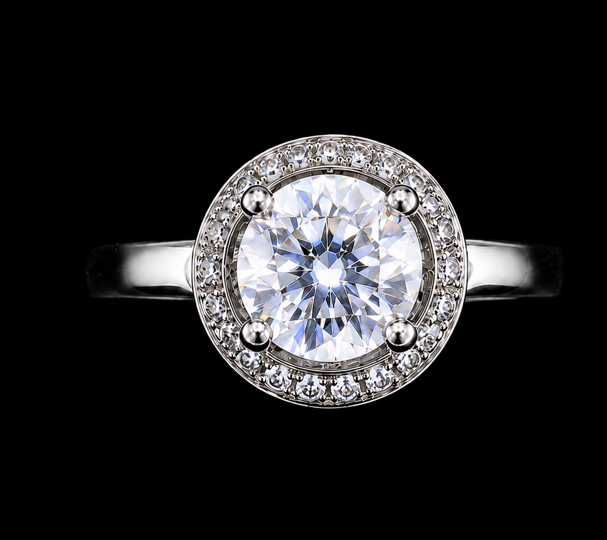 A round-cut CZ ring with a silver tone, featuring a classic design and adjustable closure.