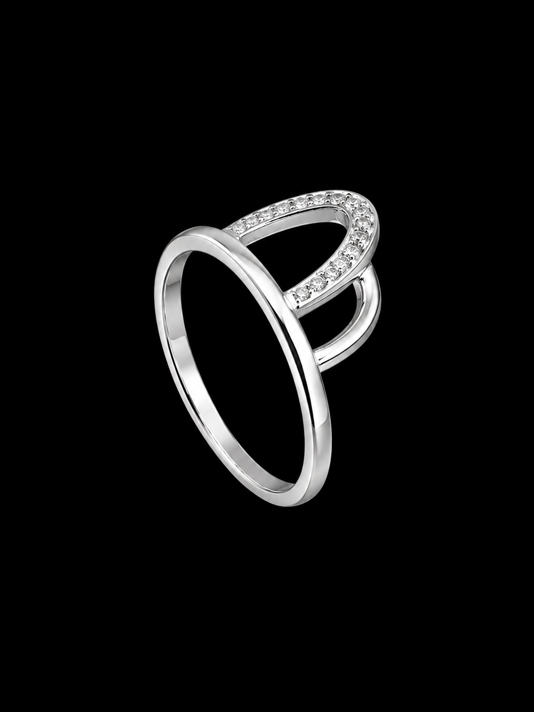 A silver ring with a band of clear CZ stones.