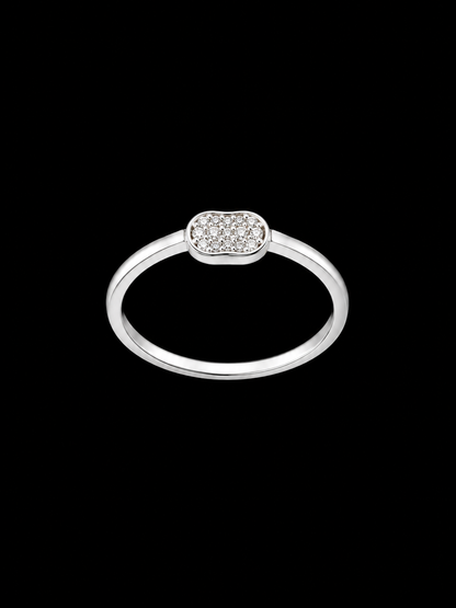 A silver ring with a small cluster of cubic zirconia stones.