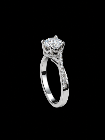 A silver-tone ring with a large, round-cut cubic zirconia stone.
