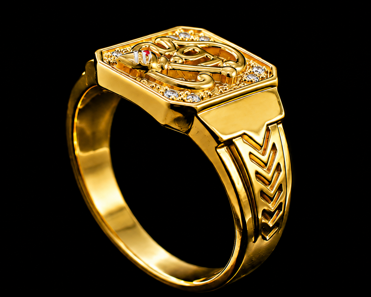 A gold-tone ring with a snake design and CZ stones.