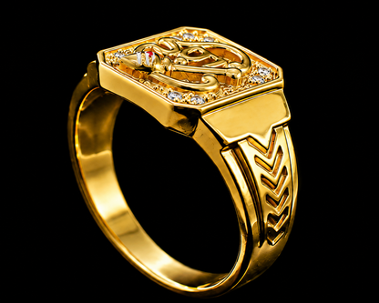 A gold-tone ring with a snake design and CZ stones.