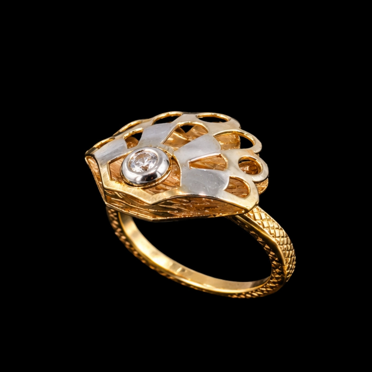 Gold and Silver-Toned CZ Ring with Openwork Design