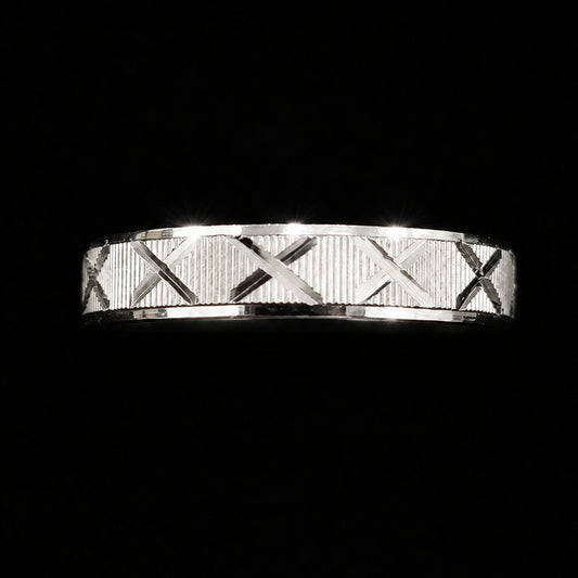 A silver band with an X motif, perfect for everyday wear or as a gift.